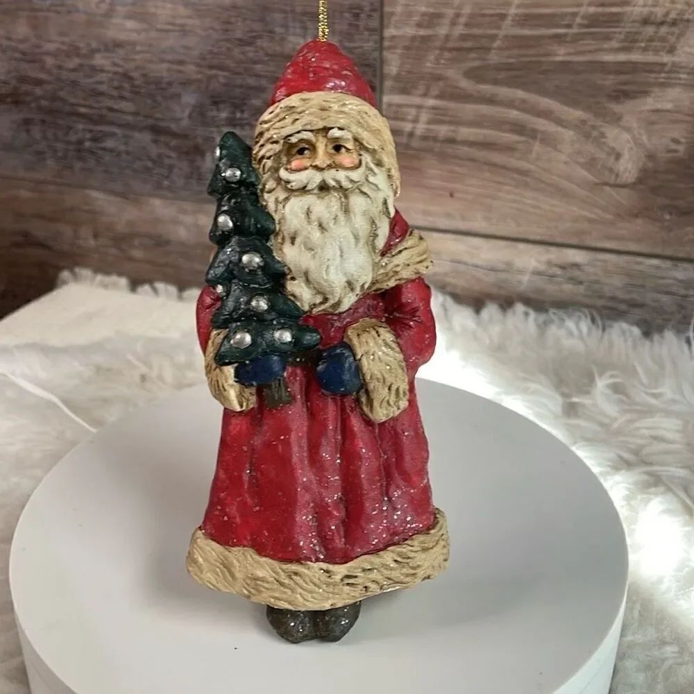 Vintage Santa Clause Christmas Holiday Ornament Handpainted Unbranded 6” Approx